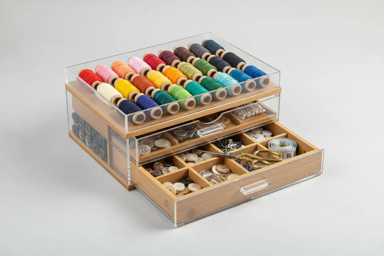 EULAPGOE Boîte Rangement Bobines Fil Couture 42 Axes - Organisateur Plastique Transparent Pour Couturières - Stockage Fils Et Accessoires